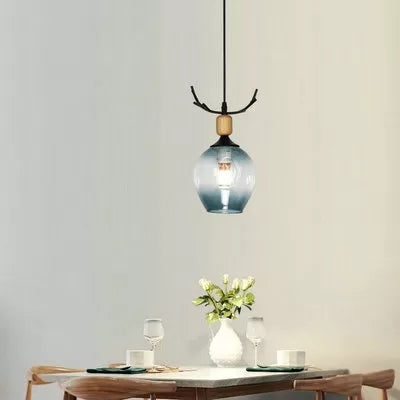 Contemporary Deer Horn Pendant Light - Glass Ceiling Fixture For Living Room Grey