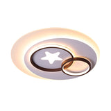 Contemporary Led Indoor Flush Lamp - White Circles Mount Lighting With Star Design Warm/White