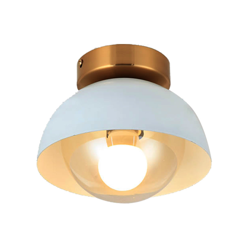 Modern Metal And Glass Flush Mount Ceiling Light - White/Pink/Yellow/Coffee 1 Head Corridor Fixture