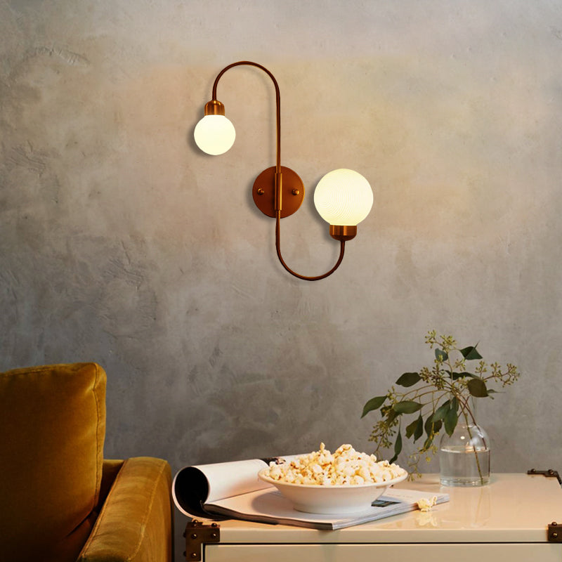Modern White Glass Wall Mounted Light - 2-Head Spherical Sconce For Living Room / Multiple