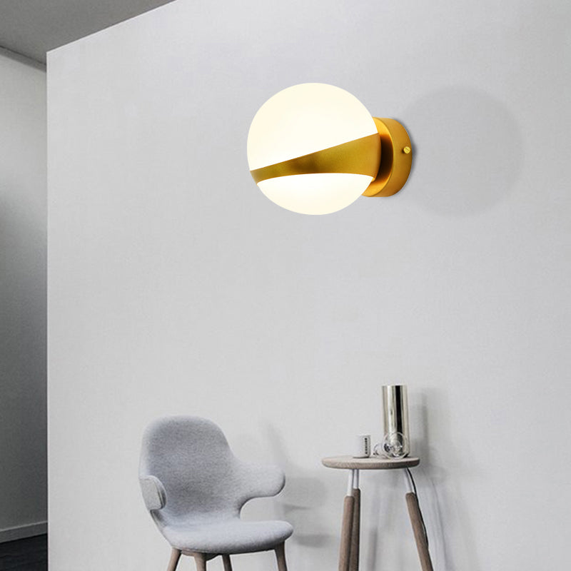 Frosted Glass Wall Lamp With Gold Finish - Modern Spherical Design (1/2 Heads) 1 / White