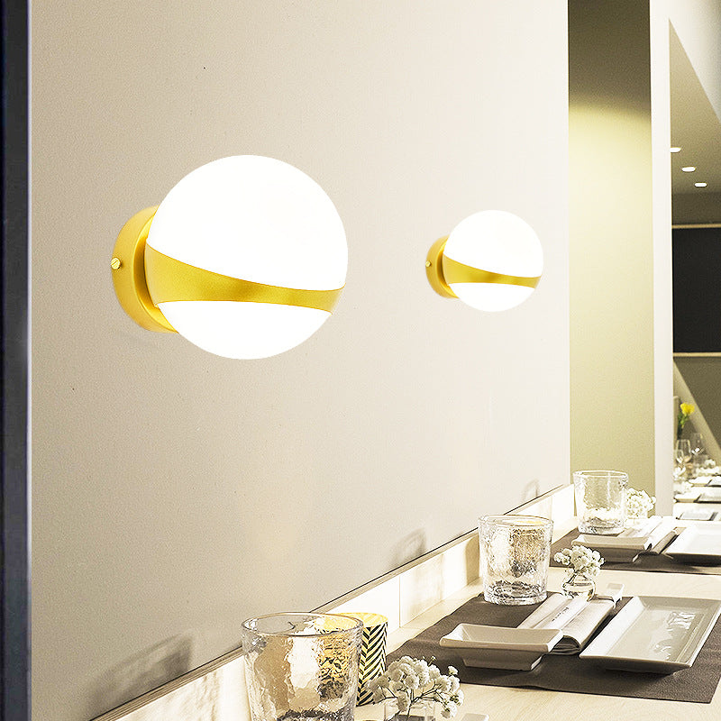 Frosted Glass Wall Lamp With Gold Finish - Modern Spherical Design (1/2 Heads)