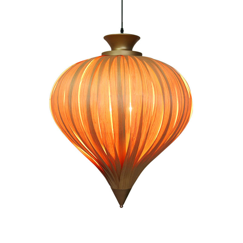 Japanese Wood Ceiling Pendant Lamp - Teardrop Design In Beige