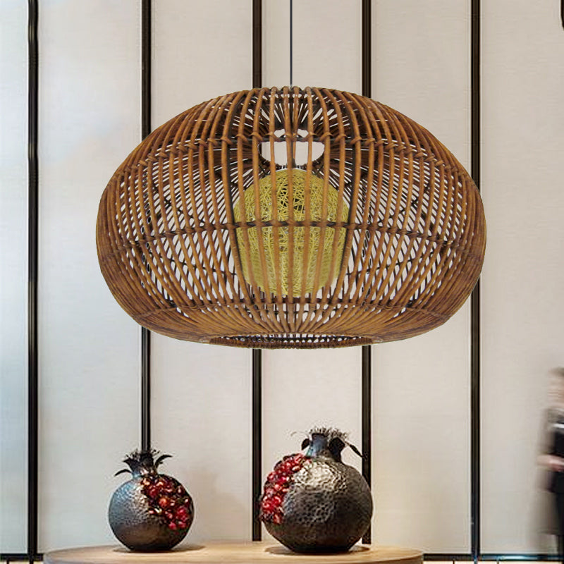 Asian-Style Pendant Lamp With Rattan Shade - Perfect For Coffee Shops And Restaurants