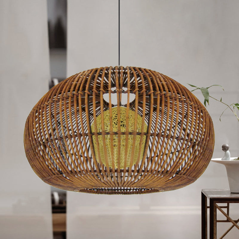 Asian-Style Pendant Lamp With Rattan Shade - Perfect For Coffee Shops And Restaurants