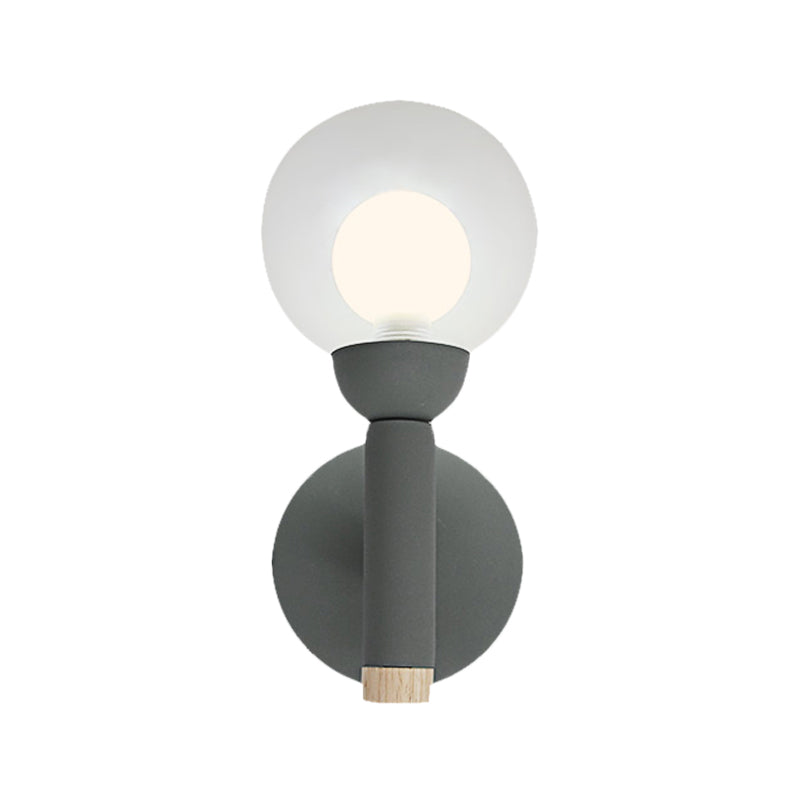 Modern Macaron Style Torch Wall Sconce With Clear Glass Shade - 1 Light Mini In Green/Grey/White