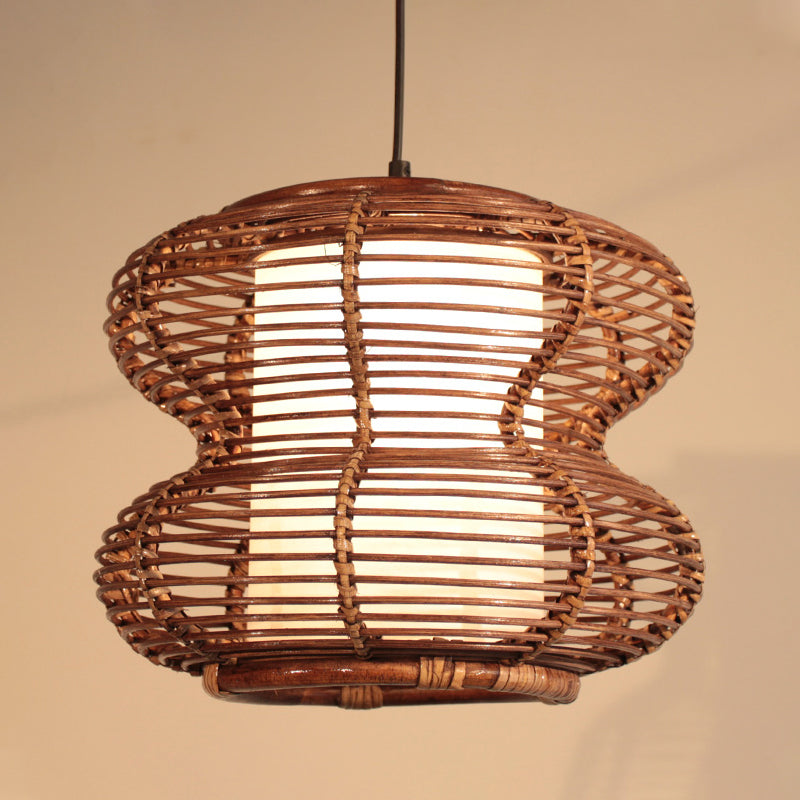 Bamboo Curved Pendant Light With Chinese Down Lighting In Brown