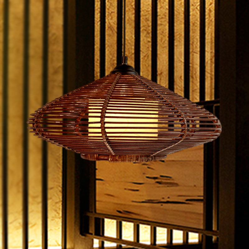 Asia Brown Tearoom Pendant Ceiling Light With Bamboo Jar Shade