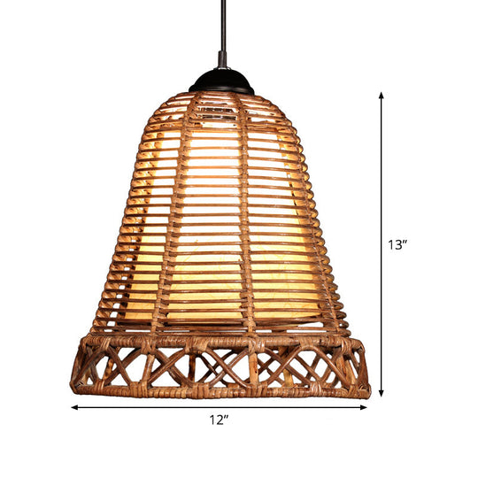 Japanese Bamboo Trumpet Pendant Lamp In Khaki - 1 Bulb Ceiling Suspension Lighting