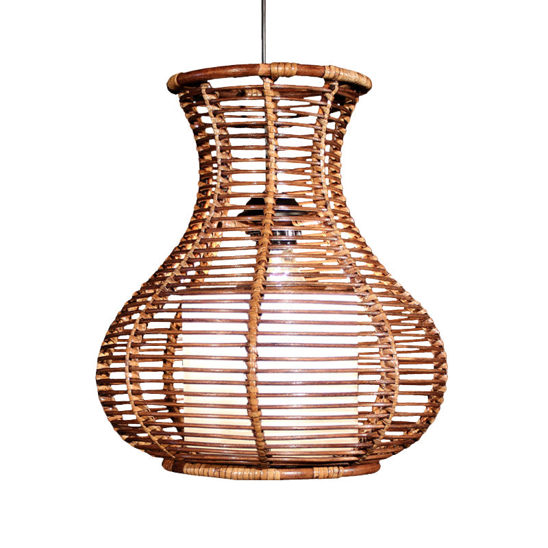 Gourd Hanging Light: Chinese Bamboo Pendant Fixture (1 Head Brown) - Ideal For Living Room