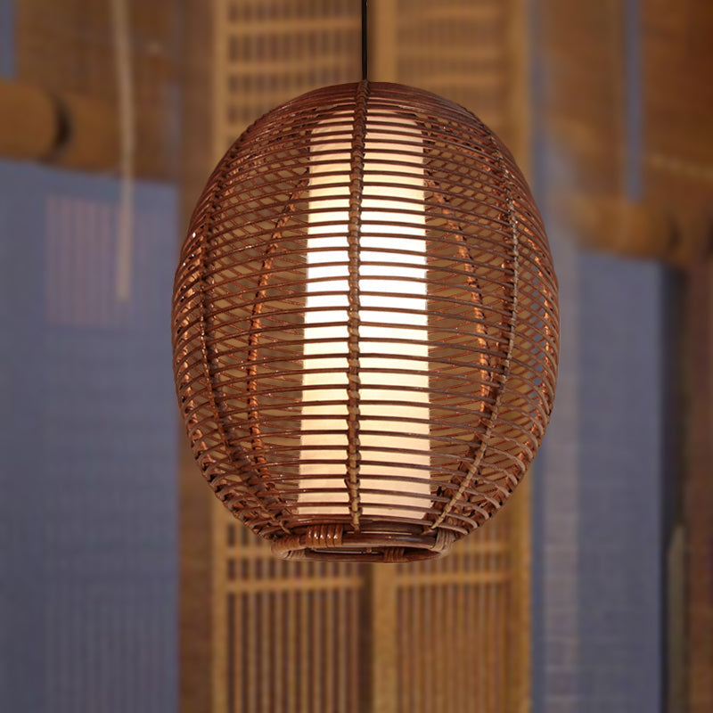 Bamboo Ceiling Pendant Light - Asian Style Brown Finish Ideal For Dining Room