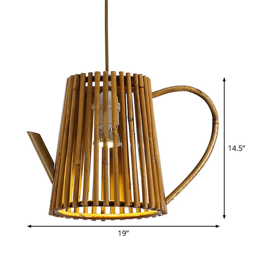 Asia 1-Head Bamboo Teapot Ceiling Lamp: Khaki Hanging Light Fixture For Living Room