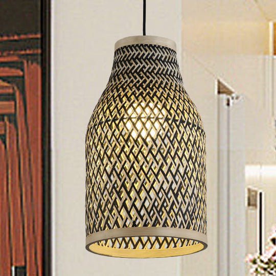 Japanese Rattan Pendant Lighting: Hand Woven Black 1 Bulb Ceiling Lamp