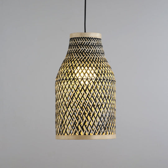 Japanese Rattan Pendant Lighting: Hand Woven Black 1 Bulb Ceiling Lamp