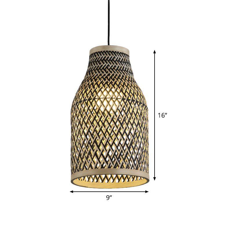 Japanese Rattan Pendant Lighting: Hand Woven Black 1 Bulb Ceiling Lamp