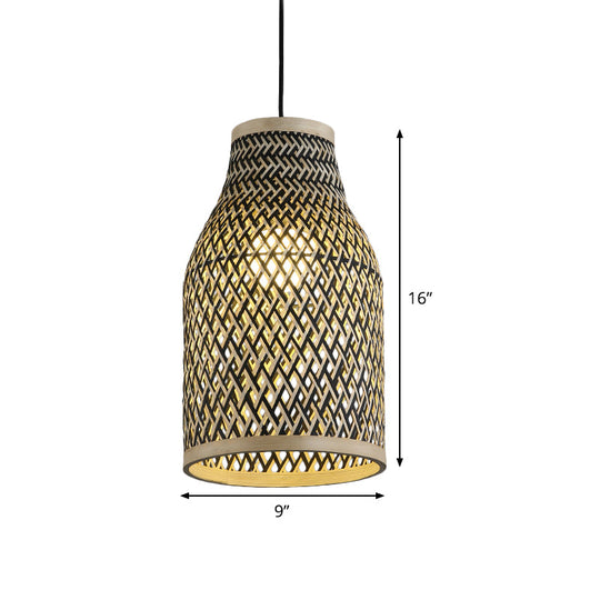 Japanese Rattan Pendant Lighting: Hand Woven Black 1 Bulb Ceiling Lamp