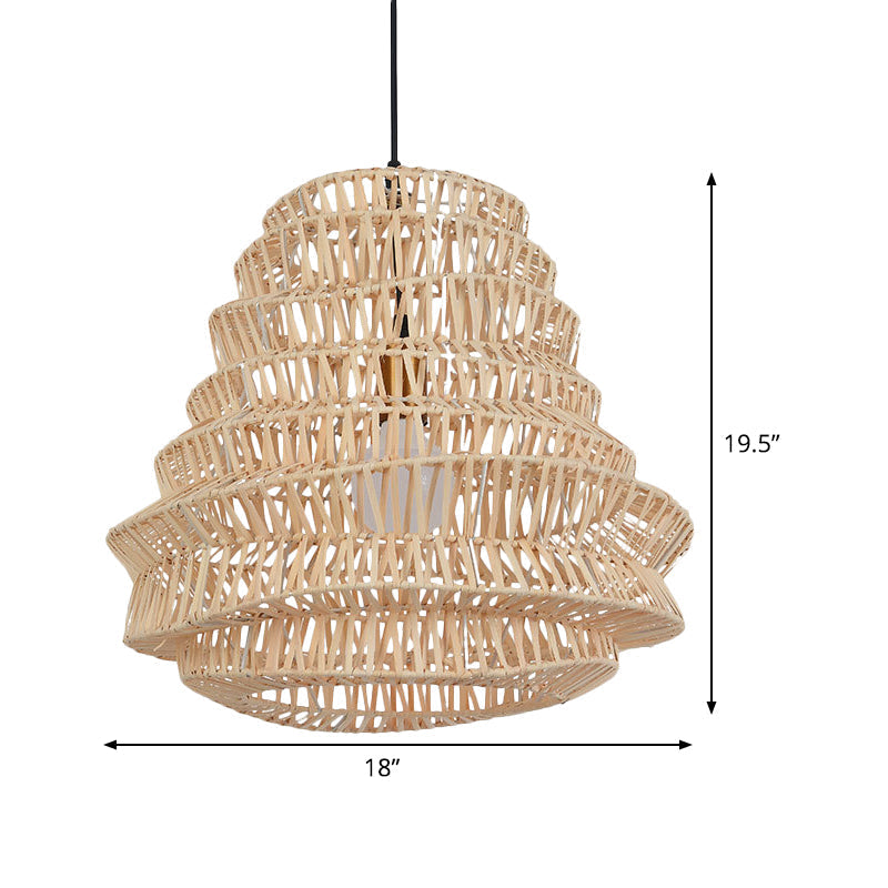 Laser-Cut Bamboo Chinese Hanging Lamp 1-Head Beige Pendant Light Fixture - 12/18 Wide