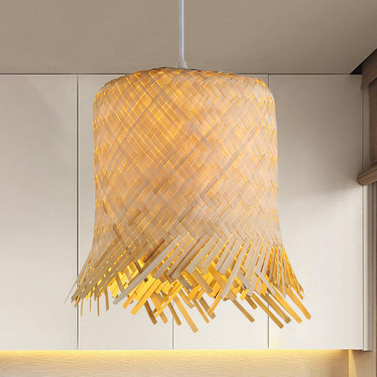 Japanese Bamboo Pendant Lamp - Hand Twisted 1 Head 8/10 Wide Beige Ceiling Hanging Light