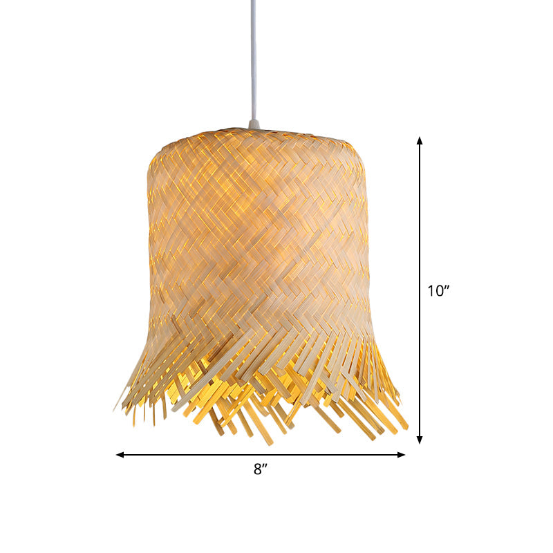 Japanese Bamboo Pendant Lamp - Hand Twisted 1 Head 8/10 Wide Beige Ceiling Hanging Light