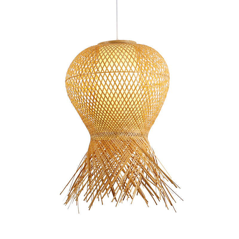 Japanese Handcrafted Bamboo Pendant Light In Beige - 1 Bulb Suspended Fixture