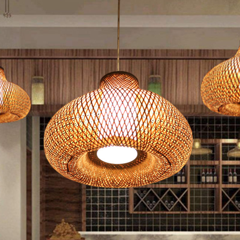 Bamboo Ceiling Lamp - Flaxen Hanging Pendant For Dining Room Chinese Design 1 Bulb
