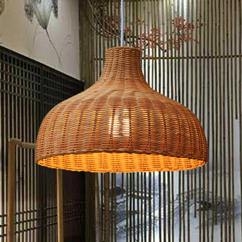 Orange Rattan Chinese Dome Pendant Light For Restaurant