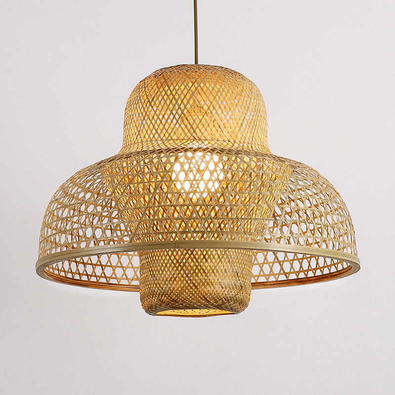 Handcrafted Asian Pendant Light: Flaxen Bamboo Shade 1 Head Hanging Fixture