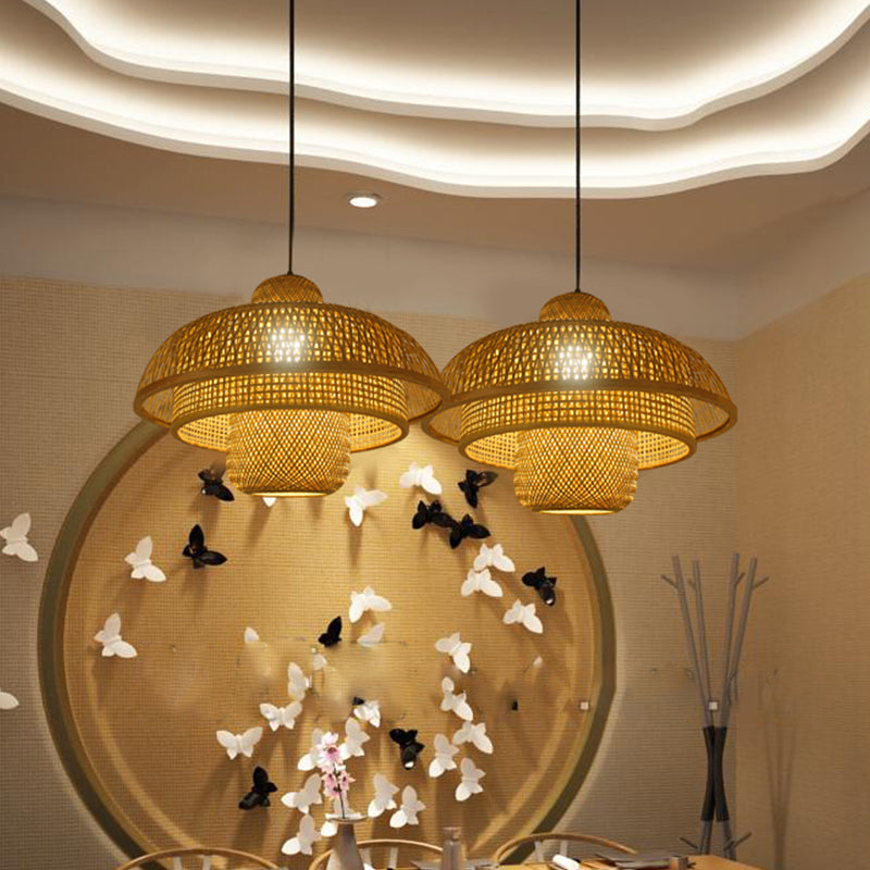 Teahouse Pendant Lamp - Asia Flaxen Ceiling Hanging Light With Bamboo Shade