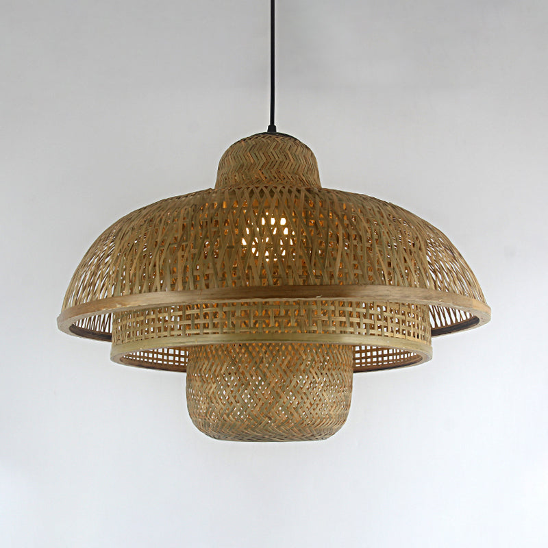 Teahouse Pendant Lamp - Asia Flaxen Ceiling Hanging Light With Bamboo Shade