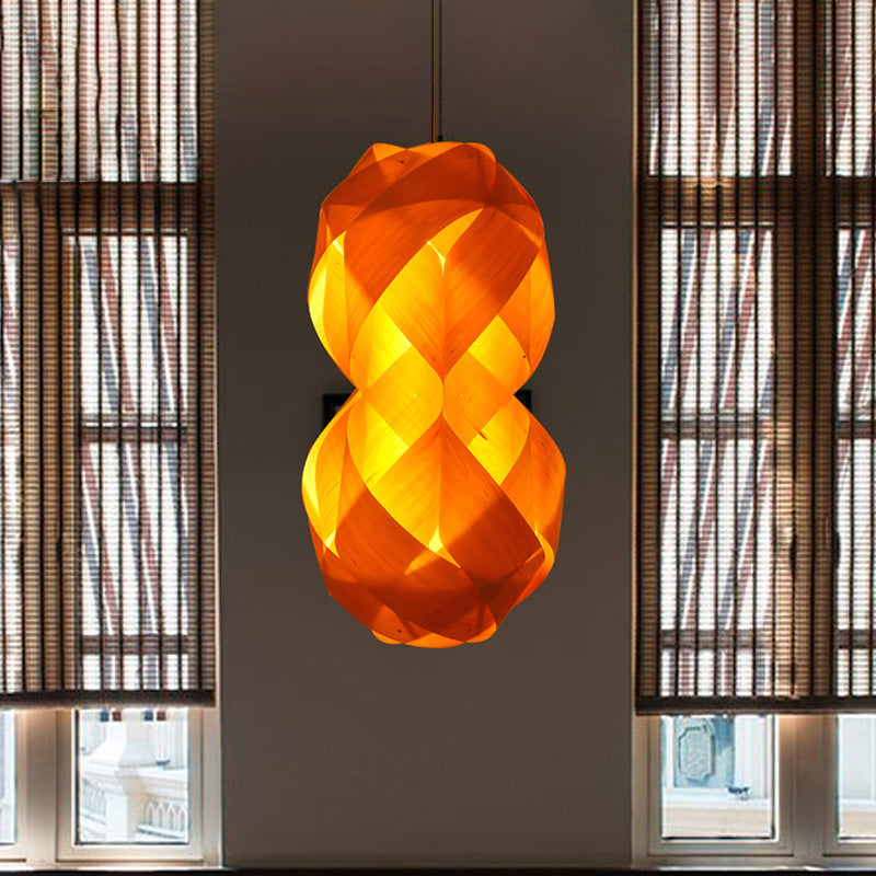 1 Bulb Hand Woven Beige Pendant Light - Chinese Wood Suspended Fixture