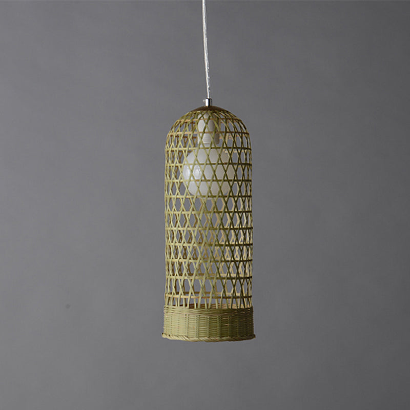 Japanese Hand Twisted Hanging Light Bamboo Pendant - 1 Head Suspended Fixture In Beige