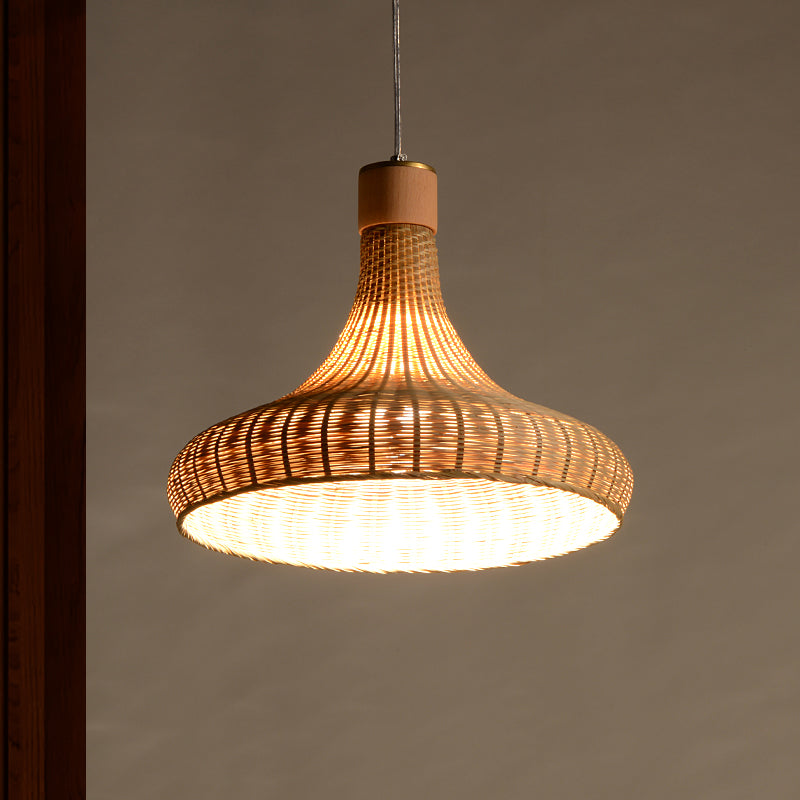 Japanese Bamboo Pendant Light: Handcrafted 1-Bulb Suspended Fixture In Flaxen