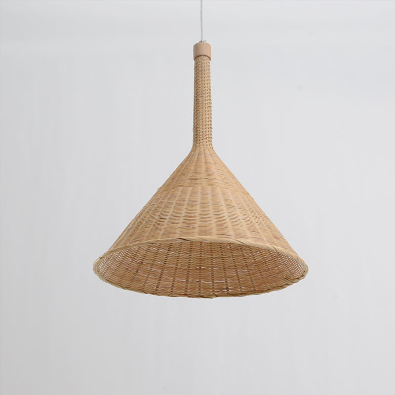 Bamboo Conical Ceiling Lamp: Flaxen Pendant Light For Tearoom With Asian Influence