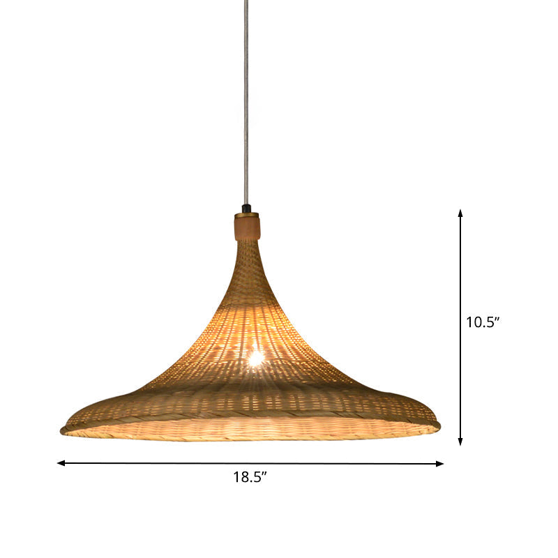 Flaxen Chinese Bamboo Pendant Light With Wide Flare Design