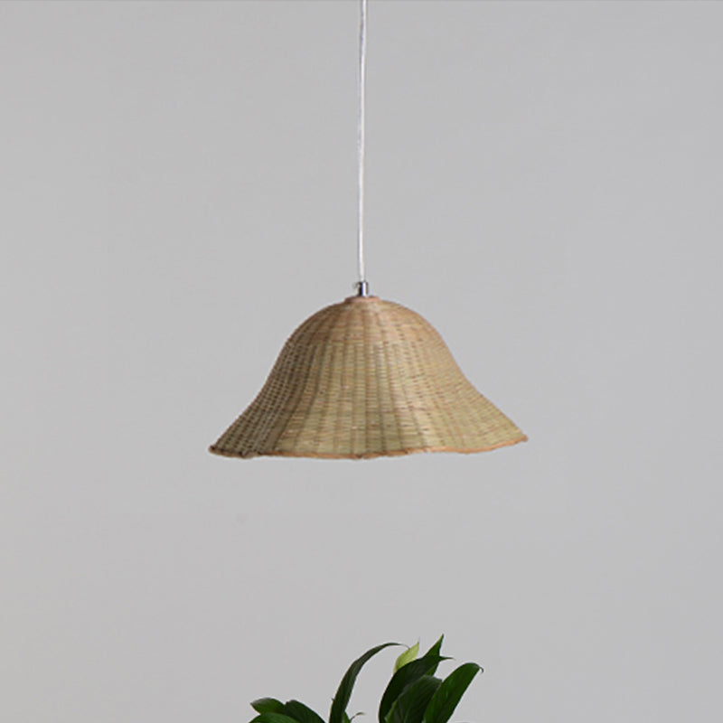 Japanese Bamboo Pendant Light - Handcrafted 1-Head Ceiling Lamp In Flaxen