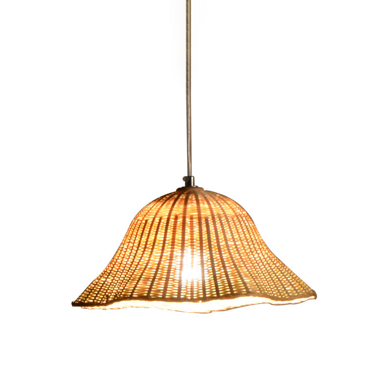 Japanese Bamboo Pendant Light - Handcrafted 1-Head Ceiling Lamp In Flaxen