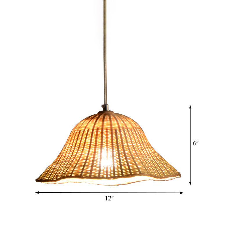 Japanese Bamboo Pendant Light - Handcrafted 1-Head Ceiling Lamp In Flaxen