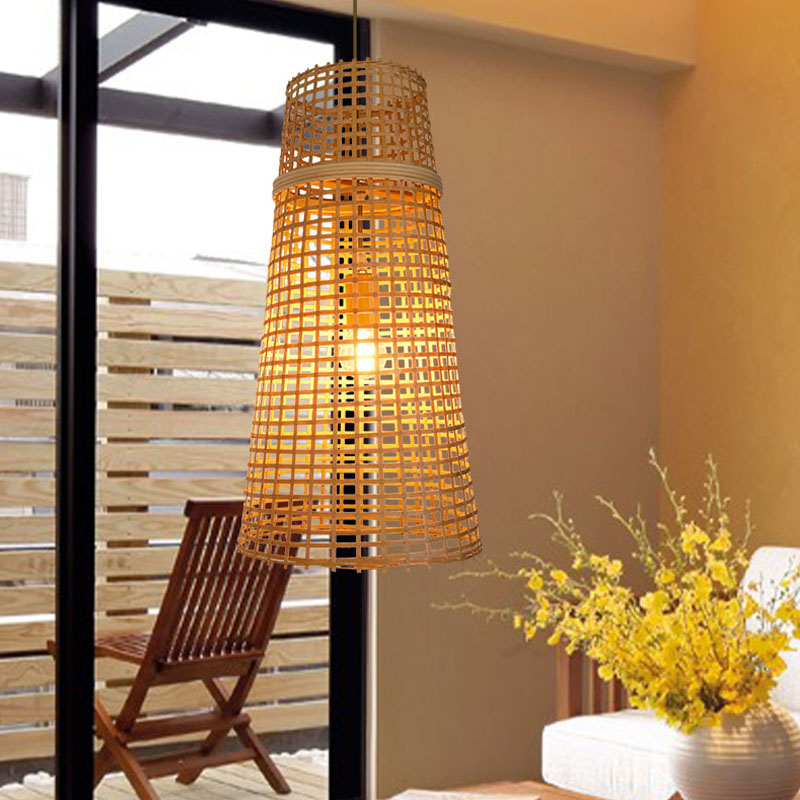 Bamboo Shade Ceiling Lamp: Chinese Hanging Light Fixture Beige
