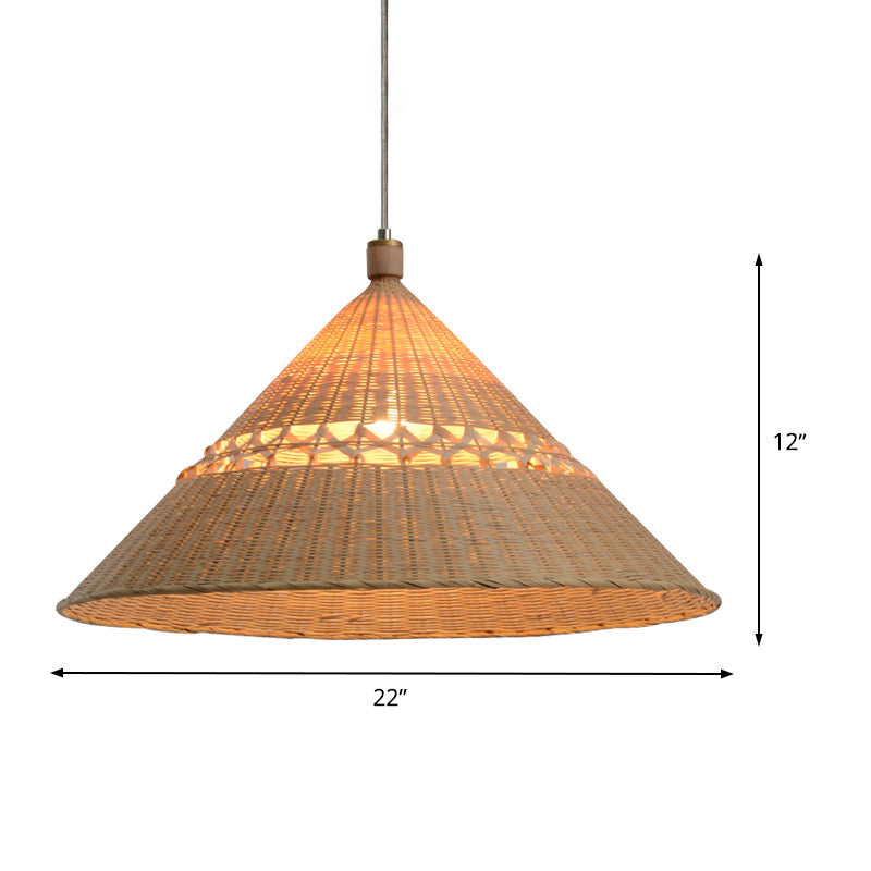 Bamboo Tapered Ceiling Lamp - Flaxen Hanging Light Fixture For Teahouse
