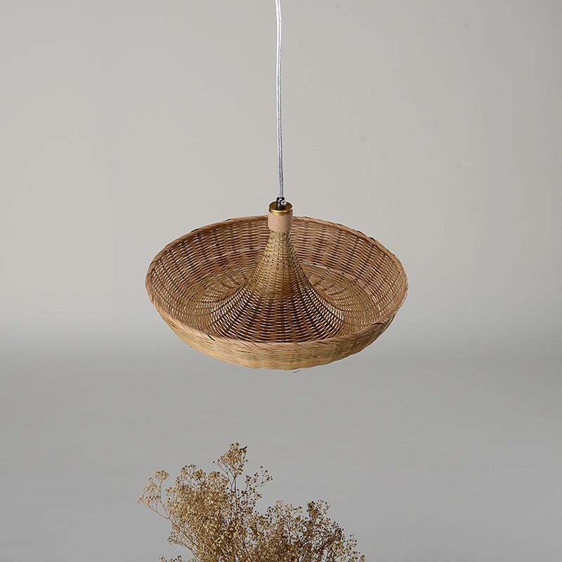 Japanese Handcrafted Bamboo Ceiling Light - 1 Head Suspended Flaxen Fixture
