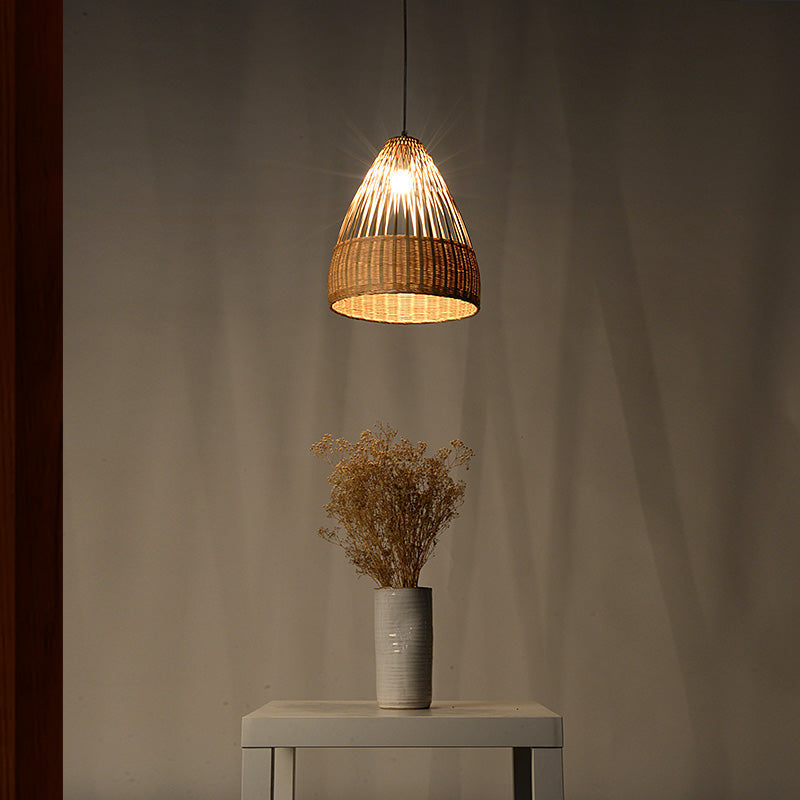 Japanese Bamboo Pendant Lighting - Hand-Woven Flaxen Ceiling Lamp