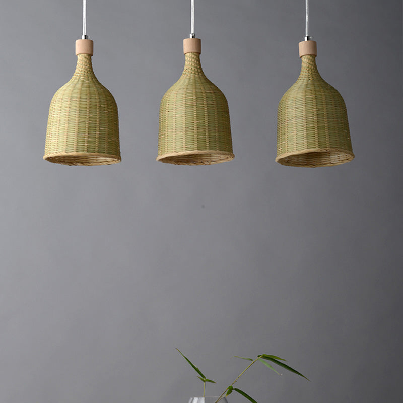 Flaxen Bamboo Pendant Light Fixture With Asian-Inspired Down Lighting For Bedroom
