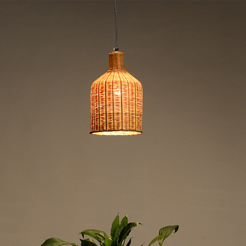 Bamboo Shade Chinese Pendant Lamp With Flaxen Tubular Design