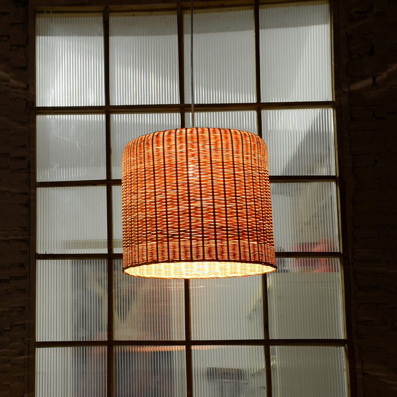 1 Head Bamboo Pendant Light With Flaxen Chinese-Inspired Design