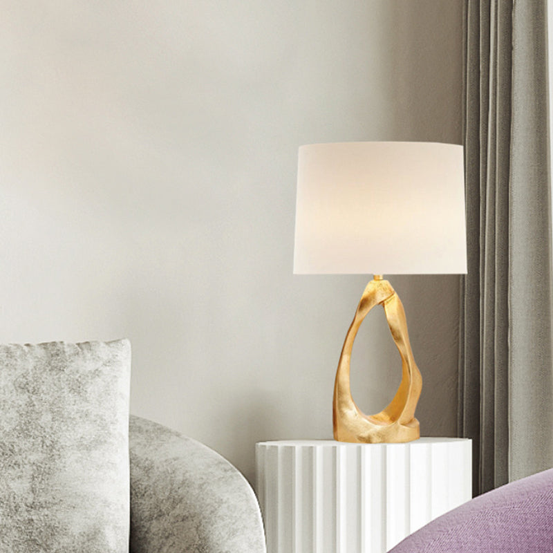 Modern White Living Room Desk Light With Barrel Fabric Shade - Efficient Task Lighting