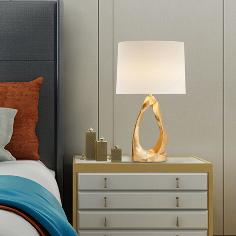 Modern White Living Room Desk Light With Barrel Fabric Shade - Efficient Task Lighting