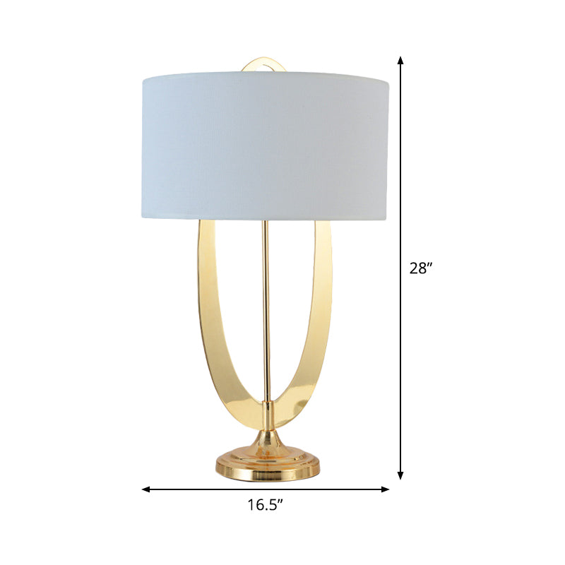 Modern Cylinder Task Lamp: 1-Head Fabric Reading Light In White With Metal Base