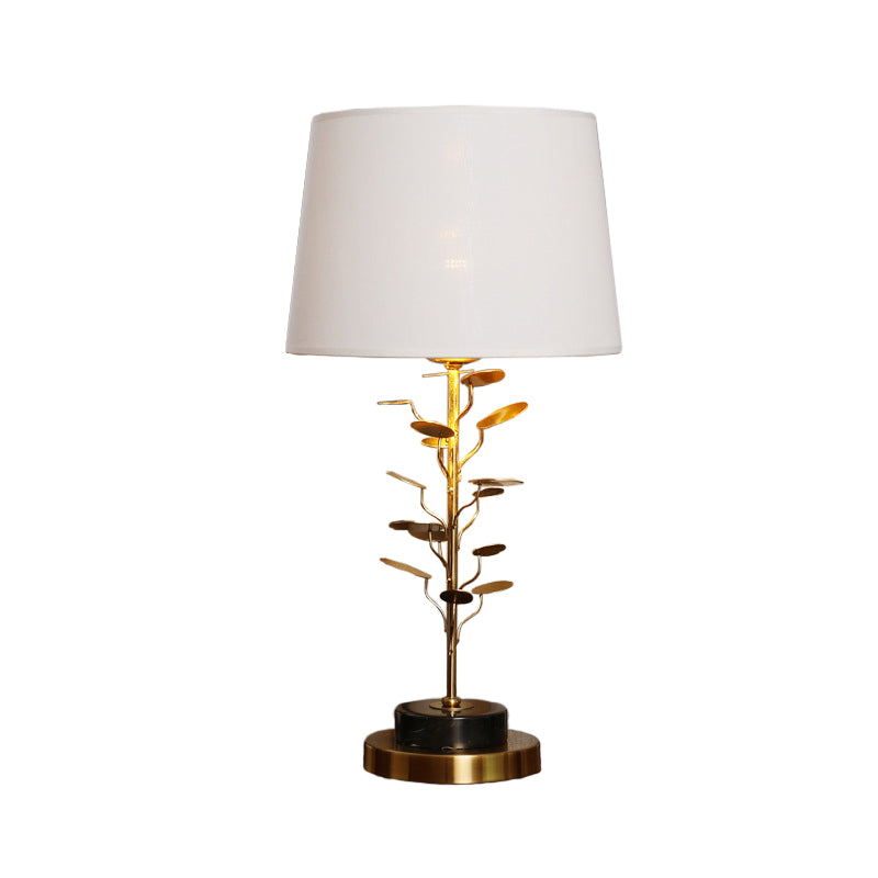Modern Conical Table Lamp - White Fabric Shade With Gold Metal Base Ideal For Reading & Decor