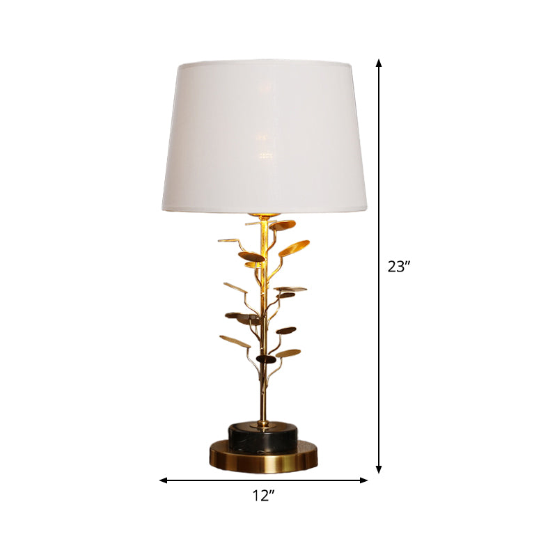 Modern Conical Table Lamp - White Fabric Shade With Gold Metal Base Ideal For Reading & Decor