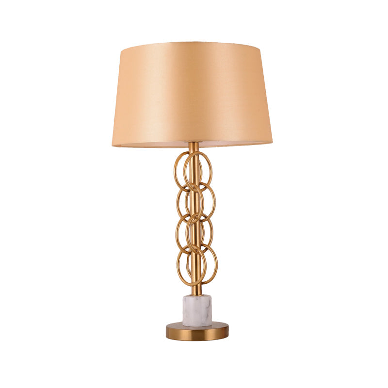 Modern Yellow Barrel Table Light With Metal Circle Base - 1 Bulb Nightstand Lamp